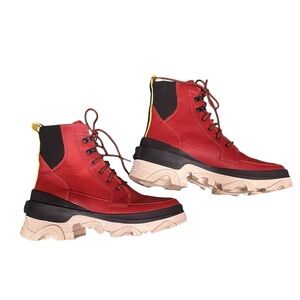 Sorel Red and Black Lace-Up Ankle Boots